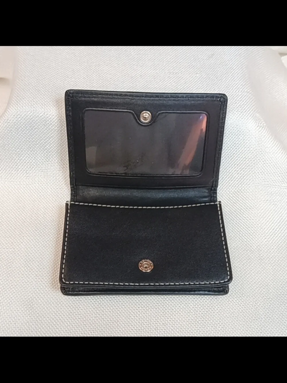 Coach Black Signature Canvas and Leather Card Case with Contrast Stitching